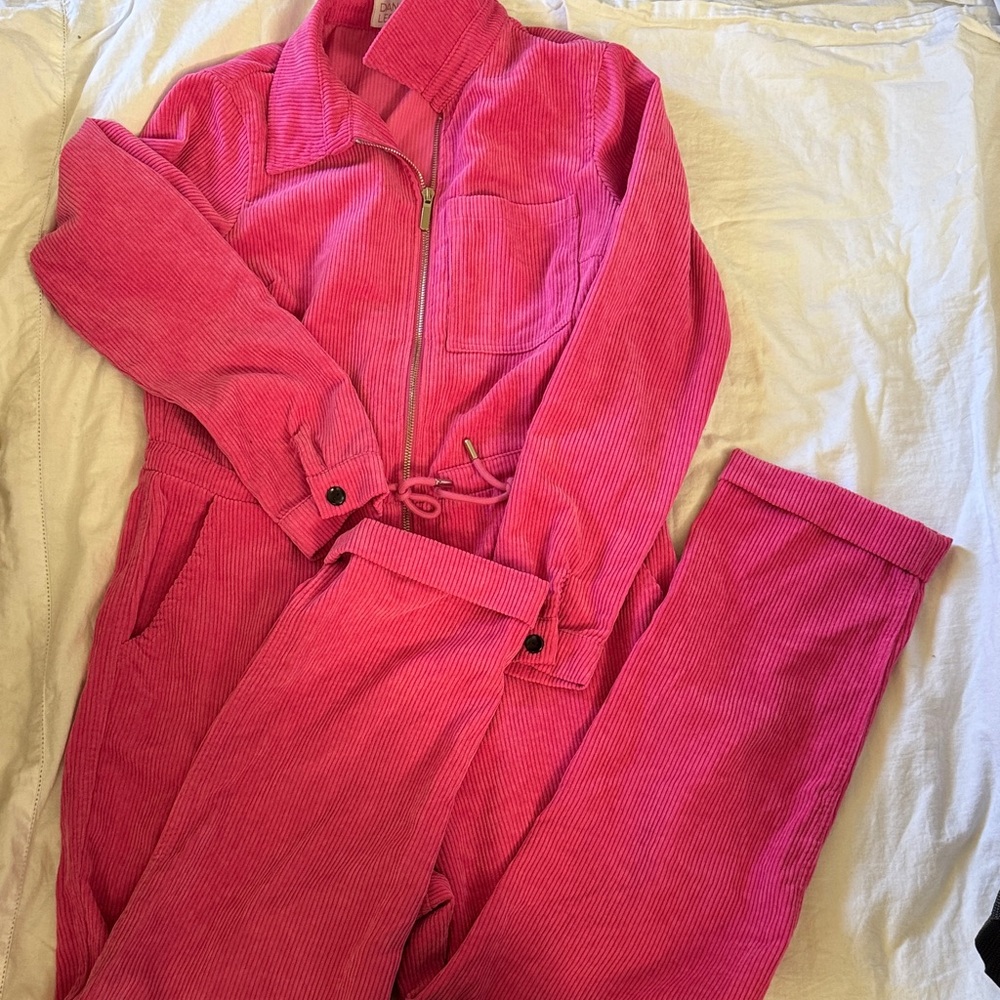 Pink Corduroy Women's Jumpsuit - Classic Zip Front - 10
